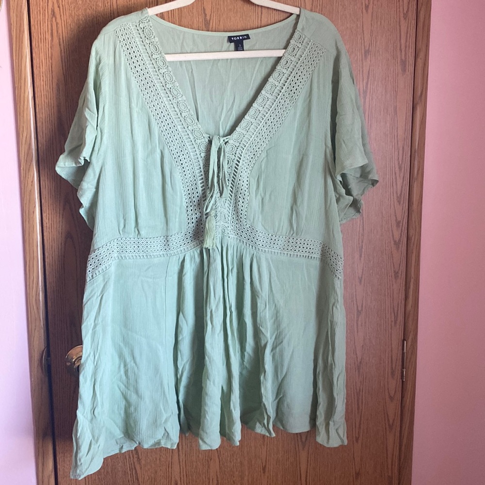 Green Boho Tie Top